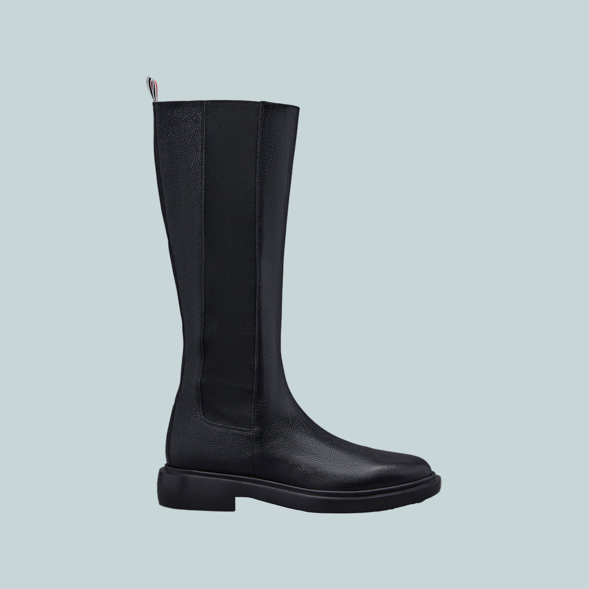 Pebble Grain 4-Bar Knee High Chelsea Boot Black