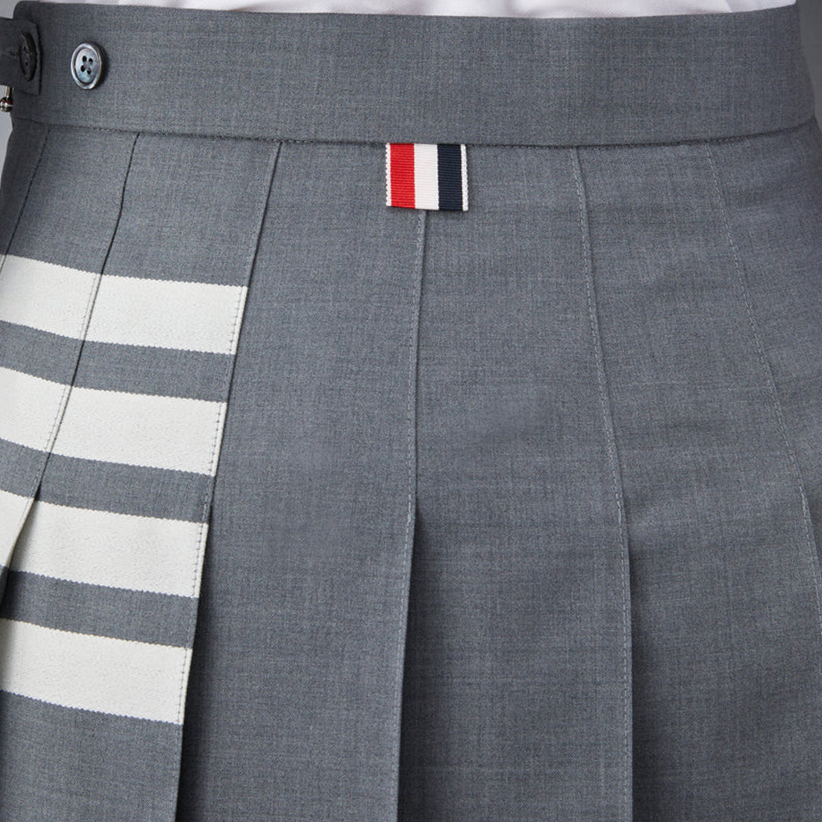 Plain Weave 4-Bar Mini Pleated Skirt Grey