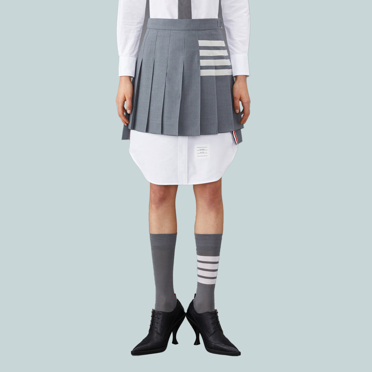 Plain Weave 4-Bar Mini Pleated Skirt Grey