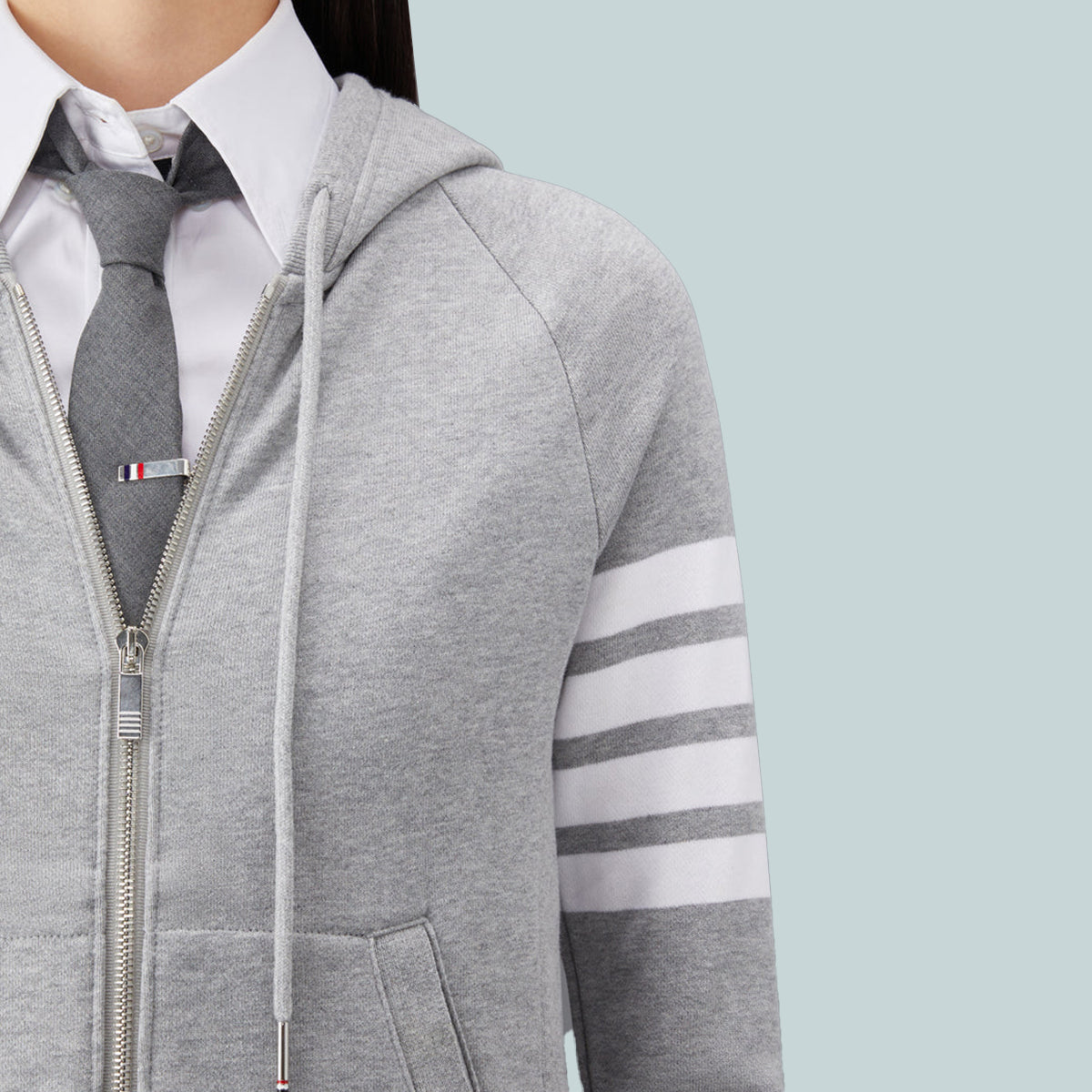 Classic Loopback 4-Bar Full Zip Hoodie Grey