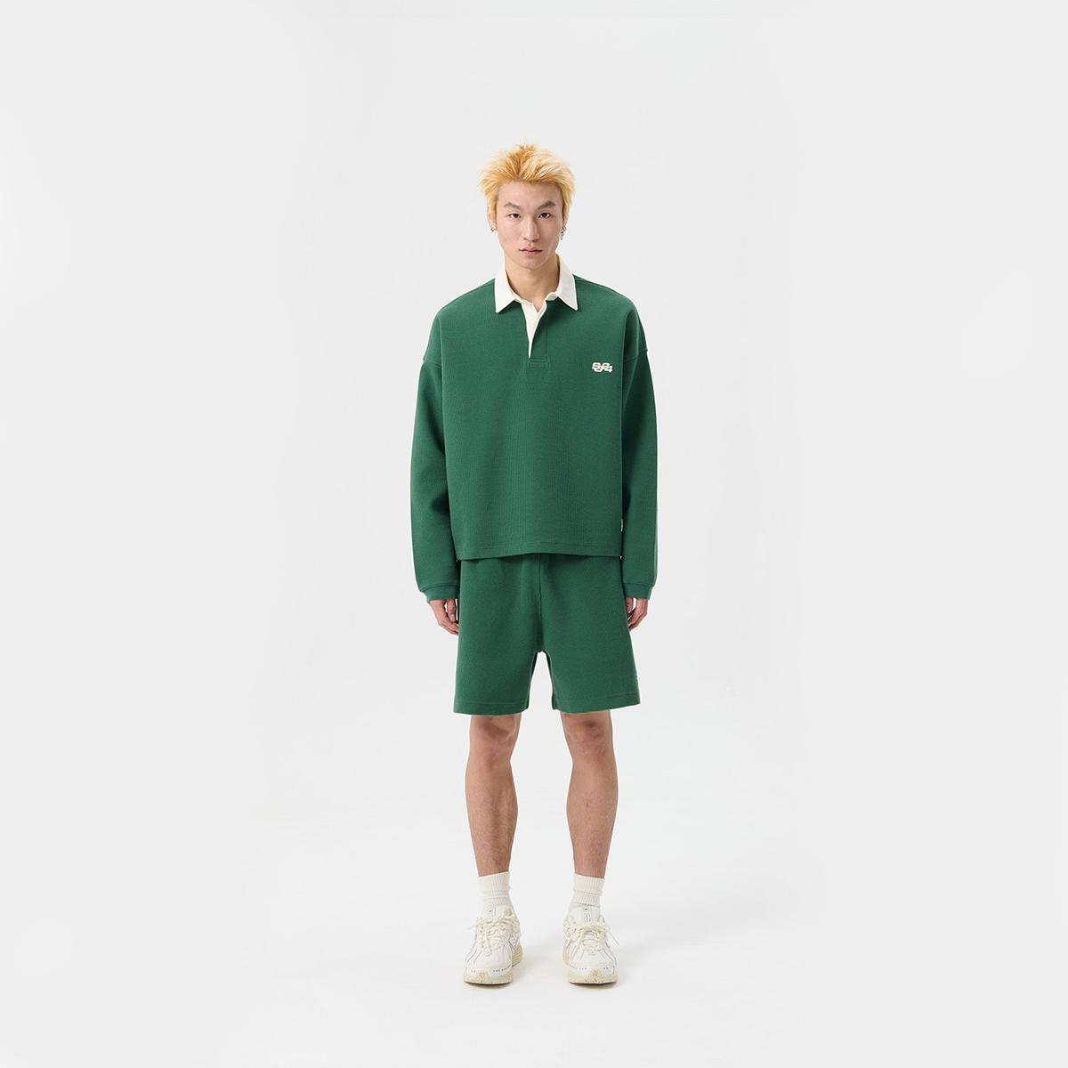 Waffle Knit Ls Rugby Polo Hunter Green