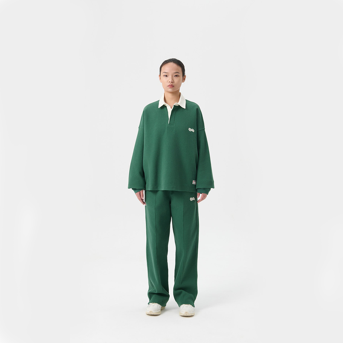 Waffle Knit Ls Rugby Polo Hunter Green