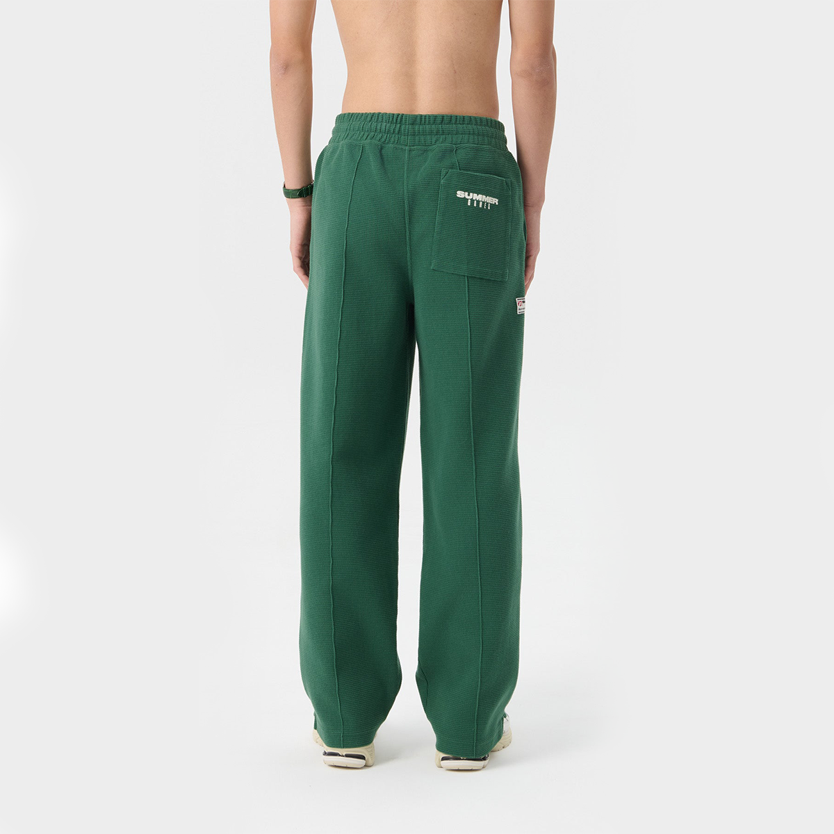 Waffle Knit Straight Leg Sweatpants Hunter Green