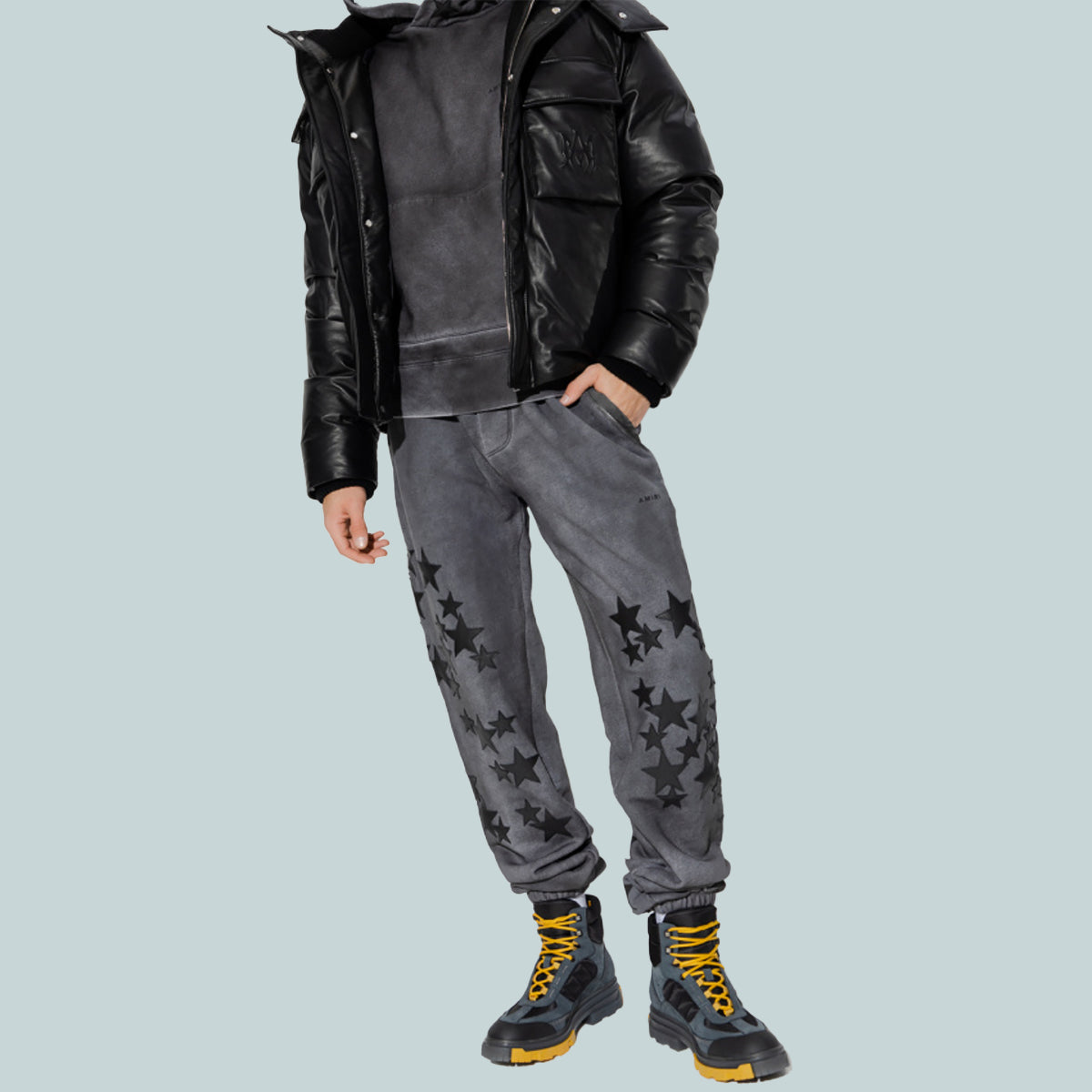 MA Hooded Leather Down Jacket Black