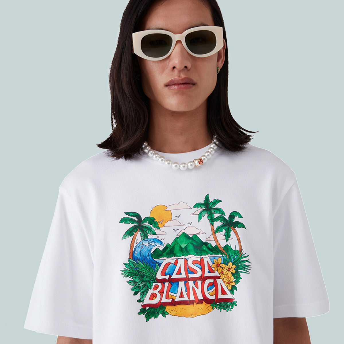 Casa Beach Wave Printed Oversized T-Shirt White