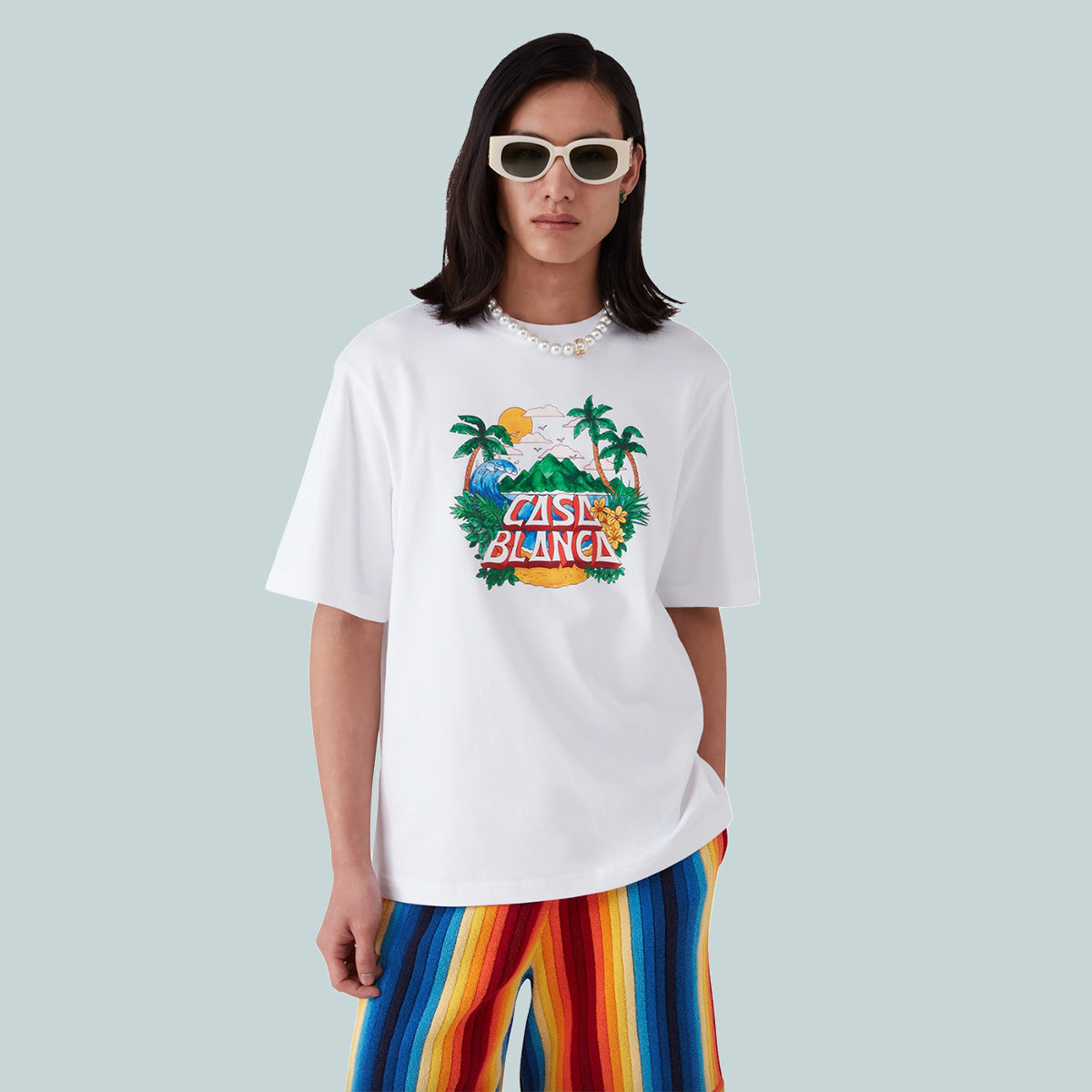 Casa Beach Wave Printed Oversized T-Shirt White