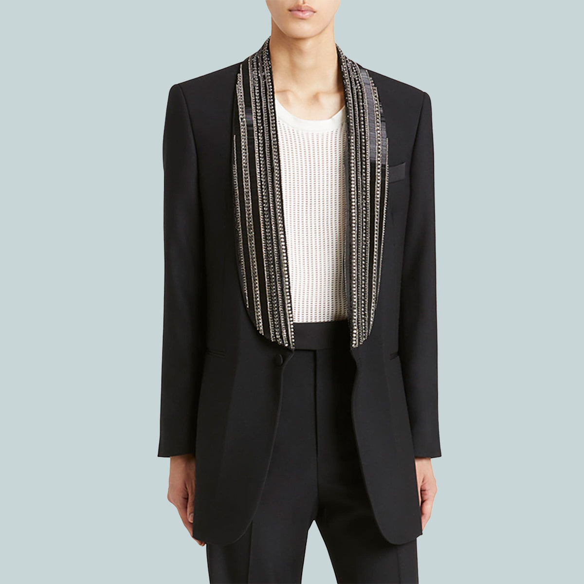 Embellished Shawl Collar Blazer Black