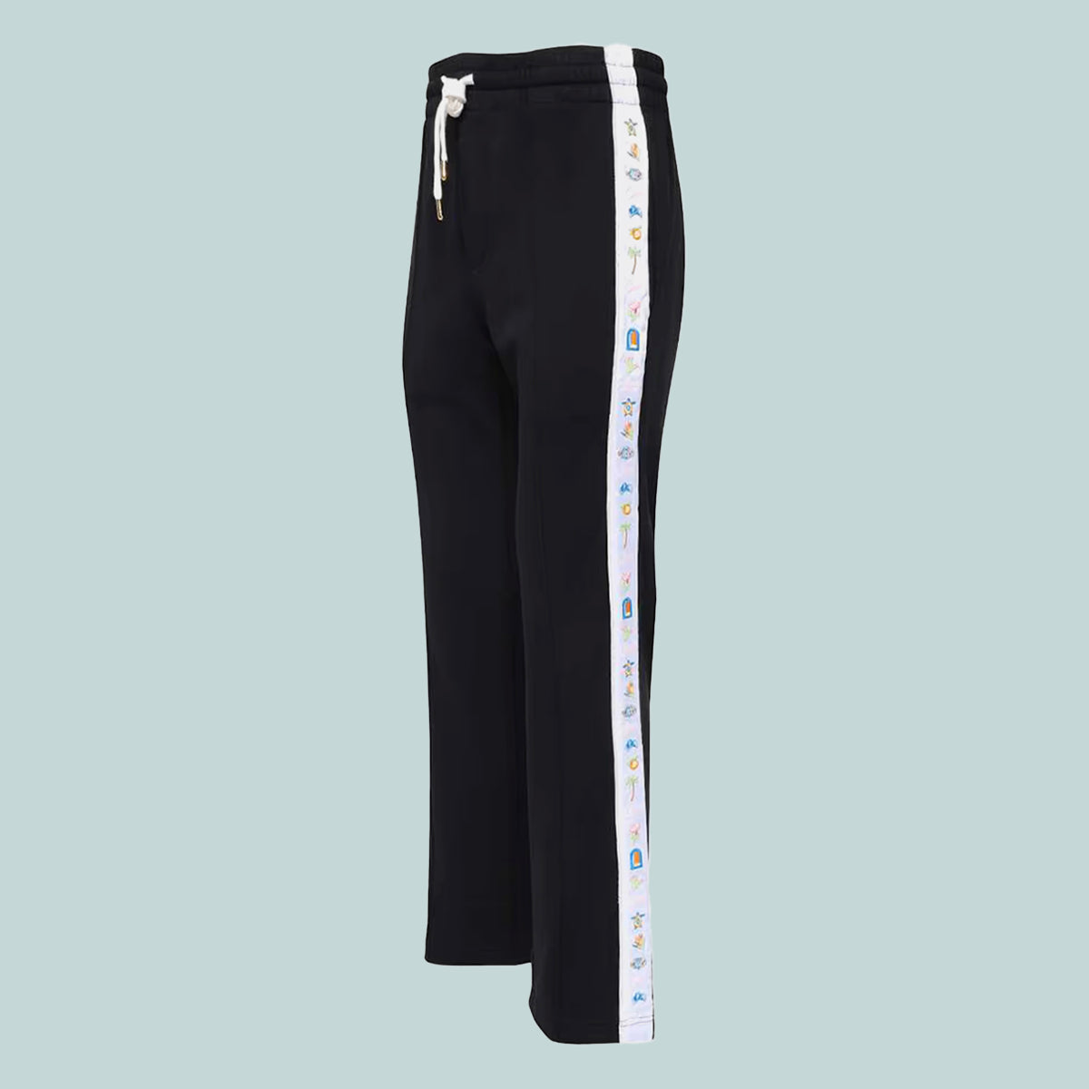 Embroidered Satin Tape Sweatpant Black