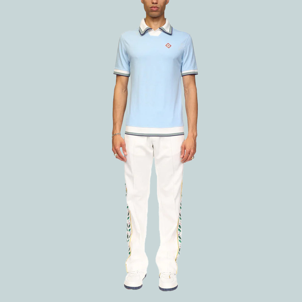 Diamond Logo Pique Polo Pale Blue