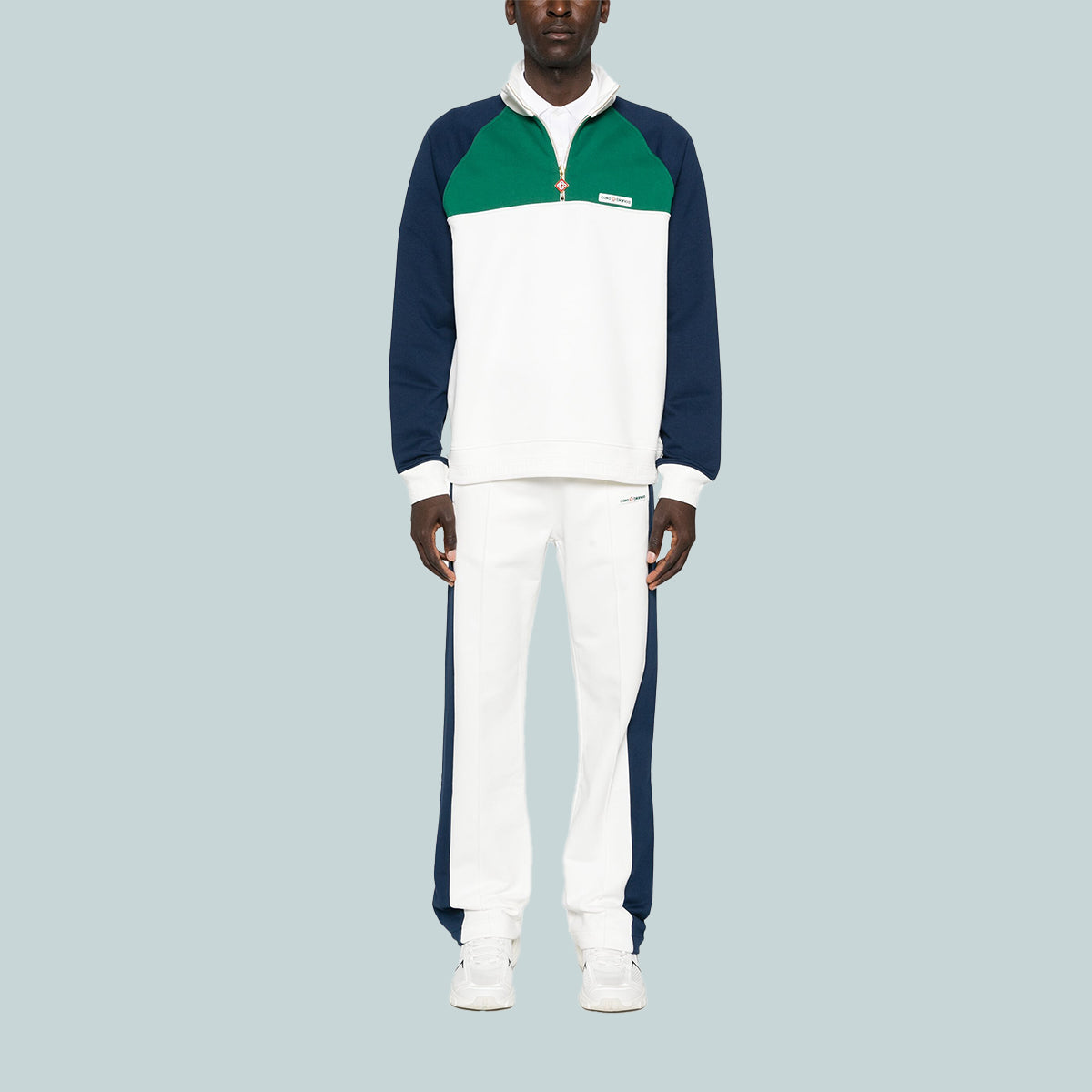 1/4 Zip Colourblock Sweatshirt White