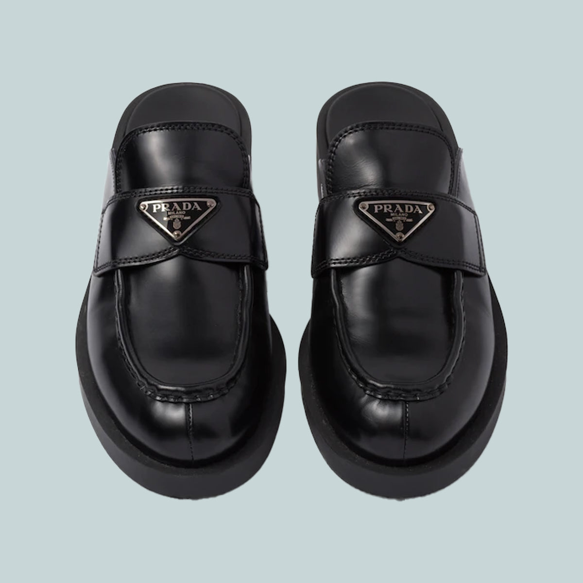 Brushed Leather Mules Black