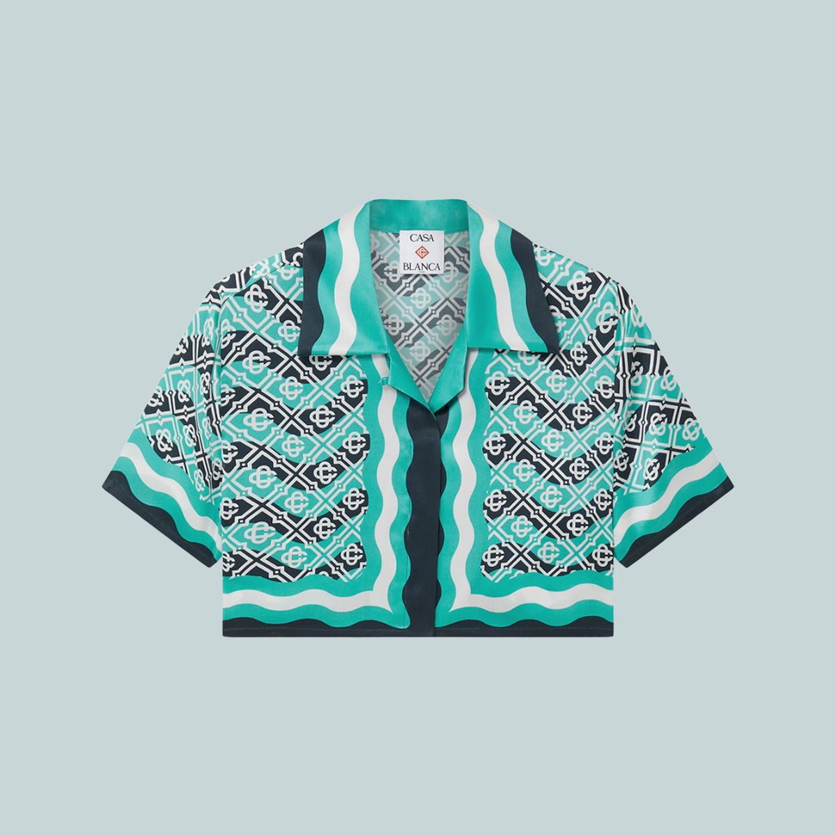 Women&#39;s Monogram Wave Cropped Silk Shirt