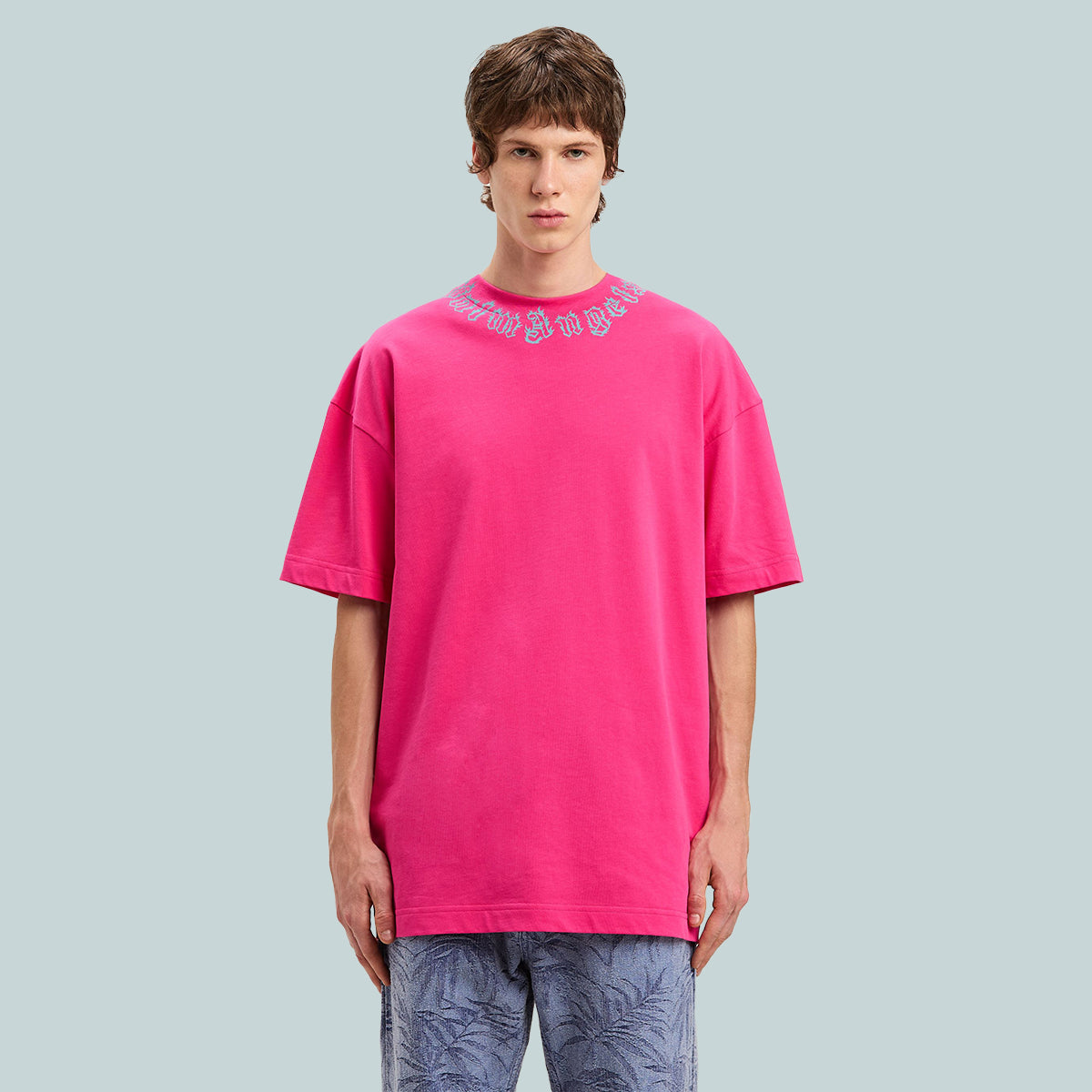 Neck Logo Tee Fuchsia / Light Blue