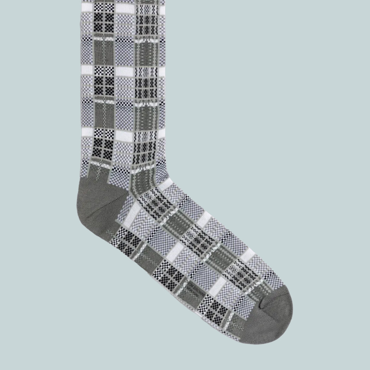 Madras Cotton Jacquard Mid Calf Socks Grey