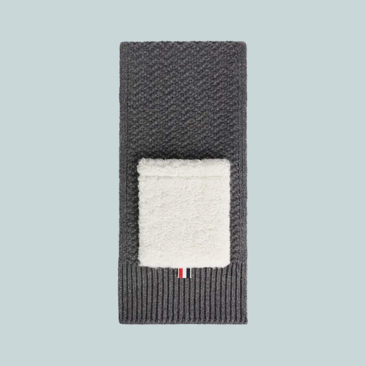 Chunky Merino Link Stitch Shearling Pocket Scarf Grey