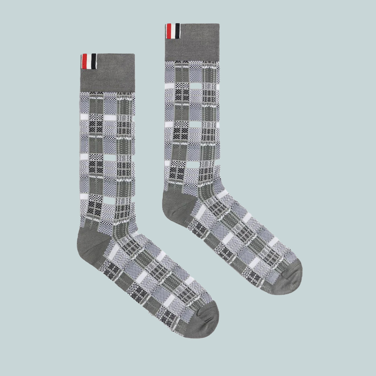 Madras Cotton Jacquard Mid Calf Socks Grey