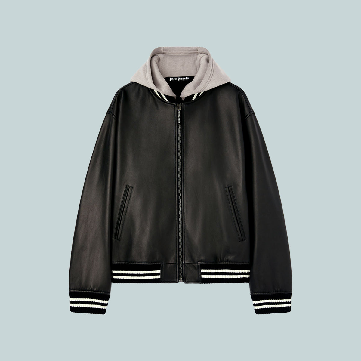 Curved Logo Leather Bomber Black / White