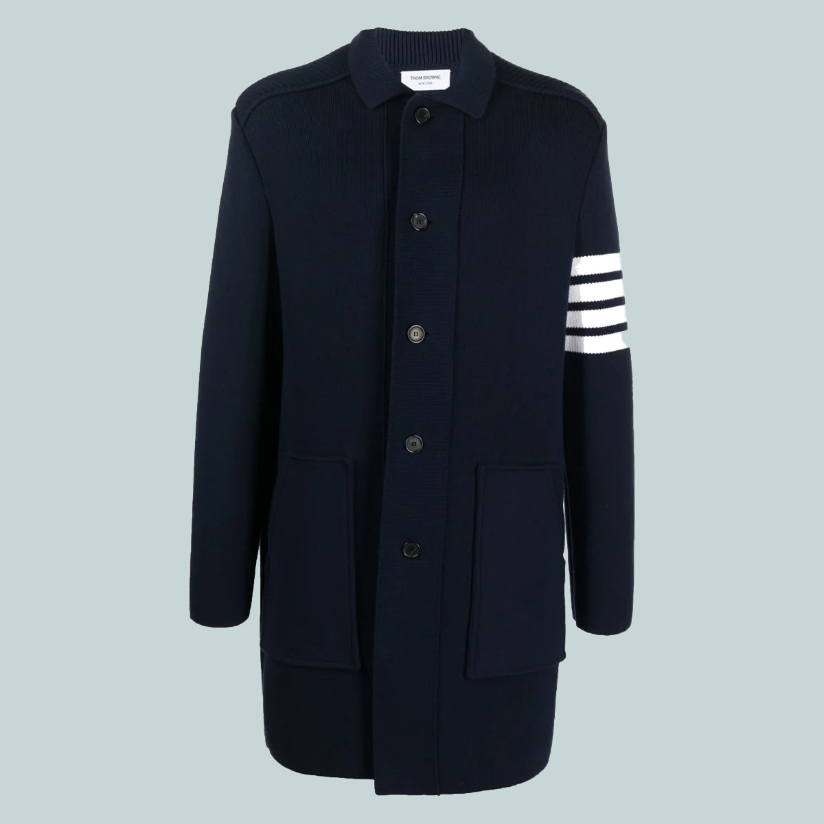 Cotton Cashmere Interlock 4-Bar Polo Collar Overcoat Navy