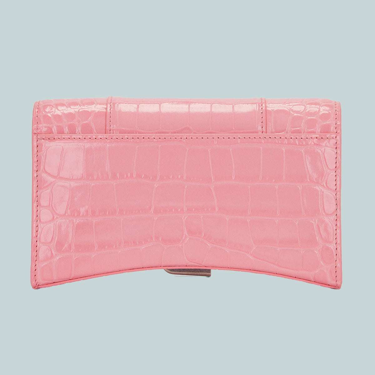 Hourglass wallet w/ chain embossed croc sweet pink
