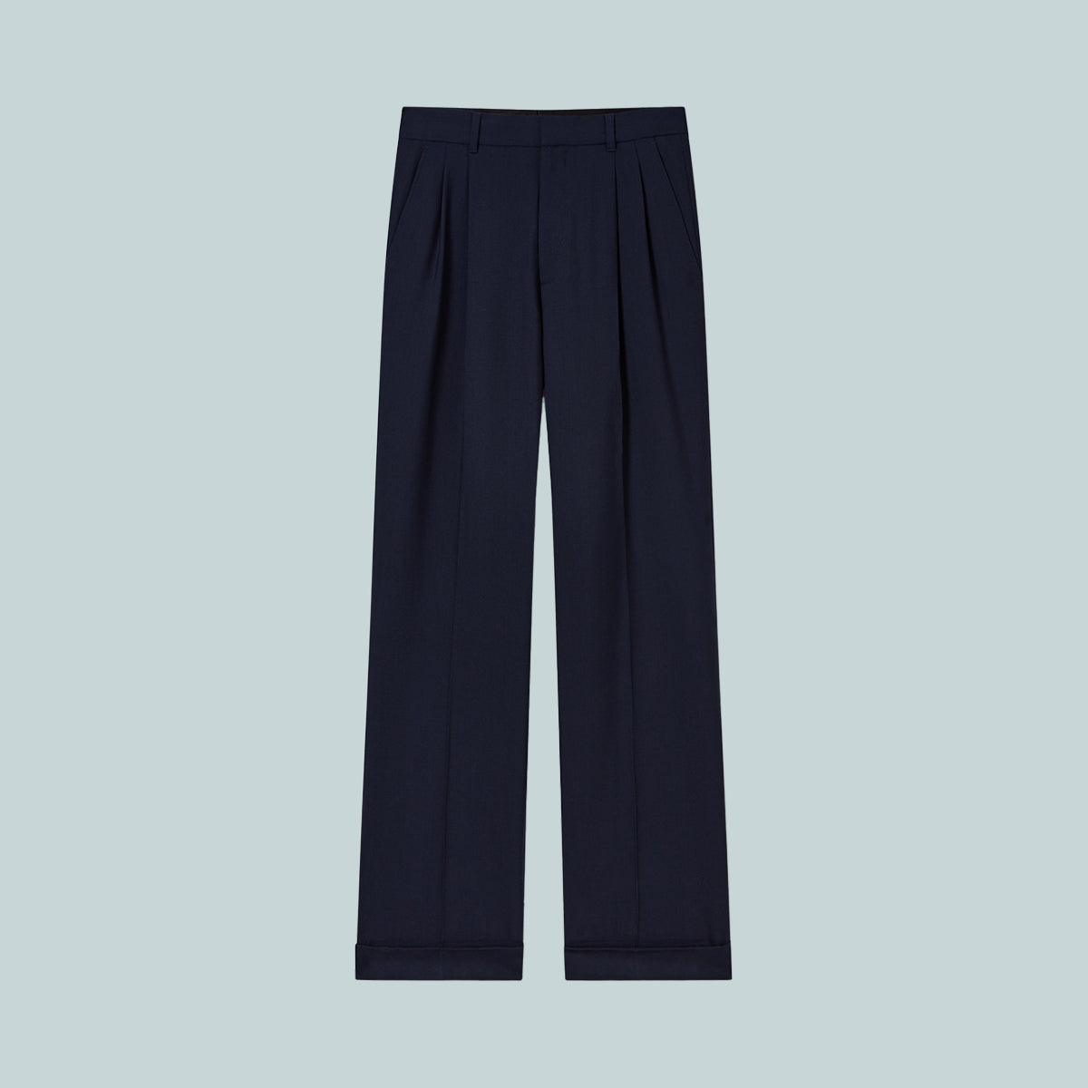 Wool Tailored Pleated Trousers Navy