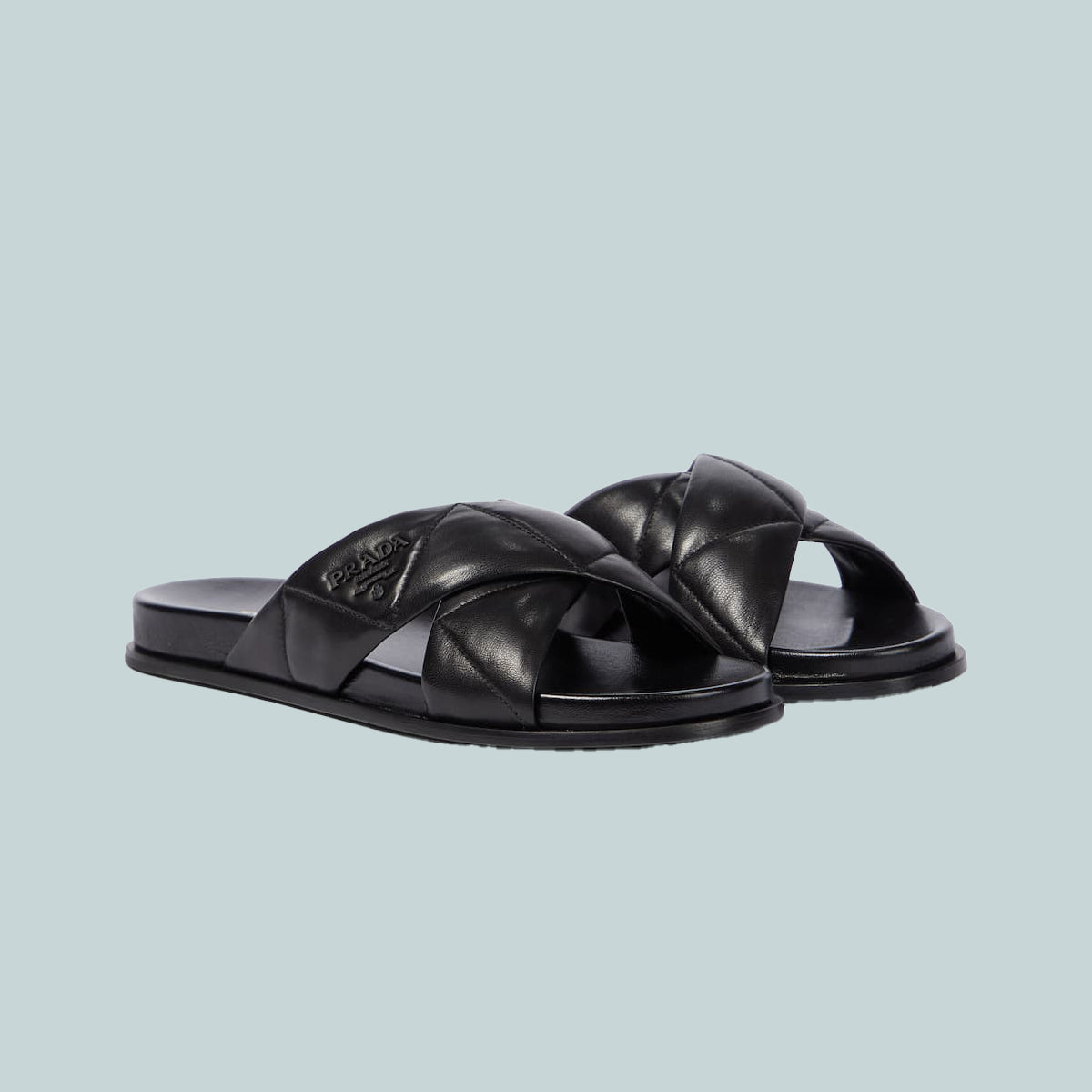 Cross strap slide in quilted leather