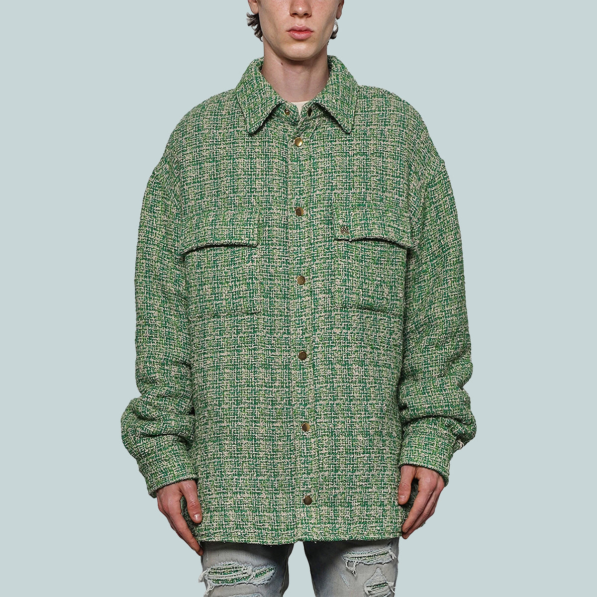 Boucle Padded Overshirt Green