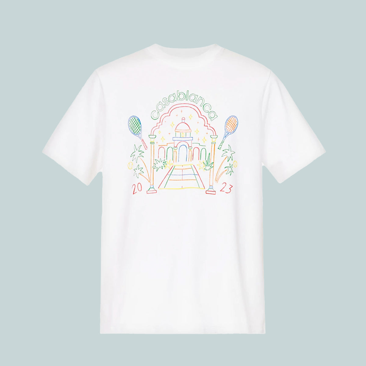 Rainbow Crayon Temple Screen Printed T-Shirt White