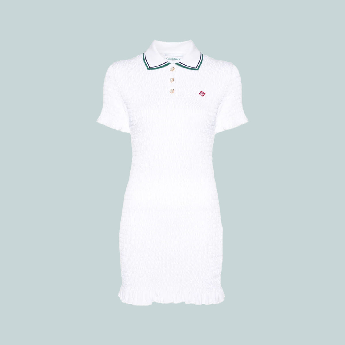 Shirred Polo Dress White