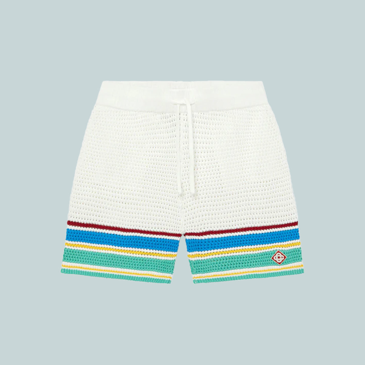 Crochet Effect Tennis Shorts White/Blue