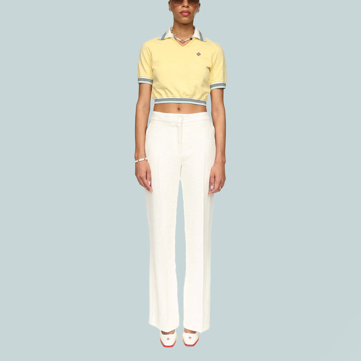 Cropped Pique Polo Pale Yellow