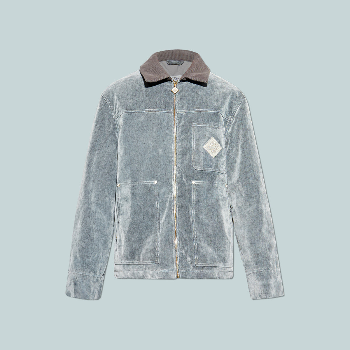 Monogram Peach Denim Cargo Jacket Grey