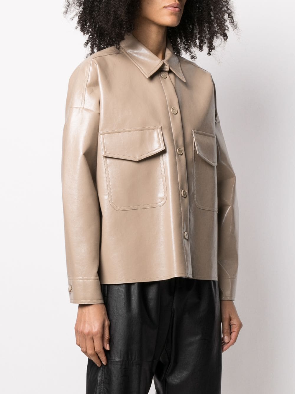 Faux-leather shirt beige