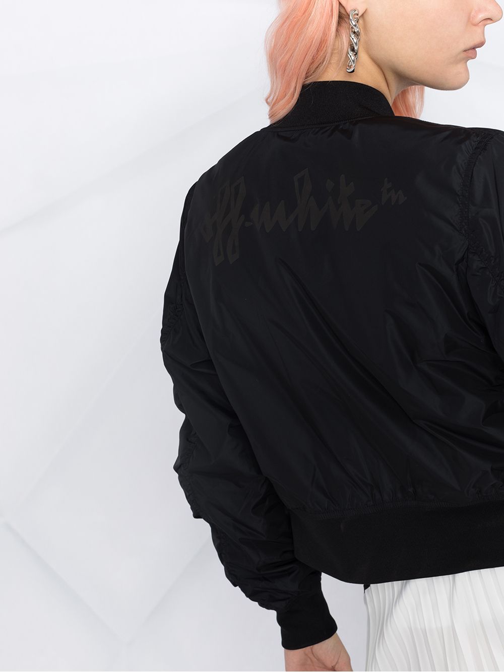 Nylon cropped bomber jacket black black