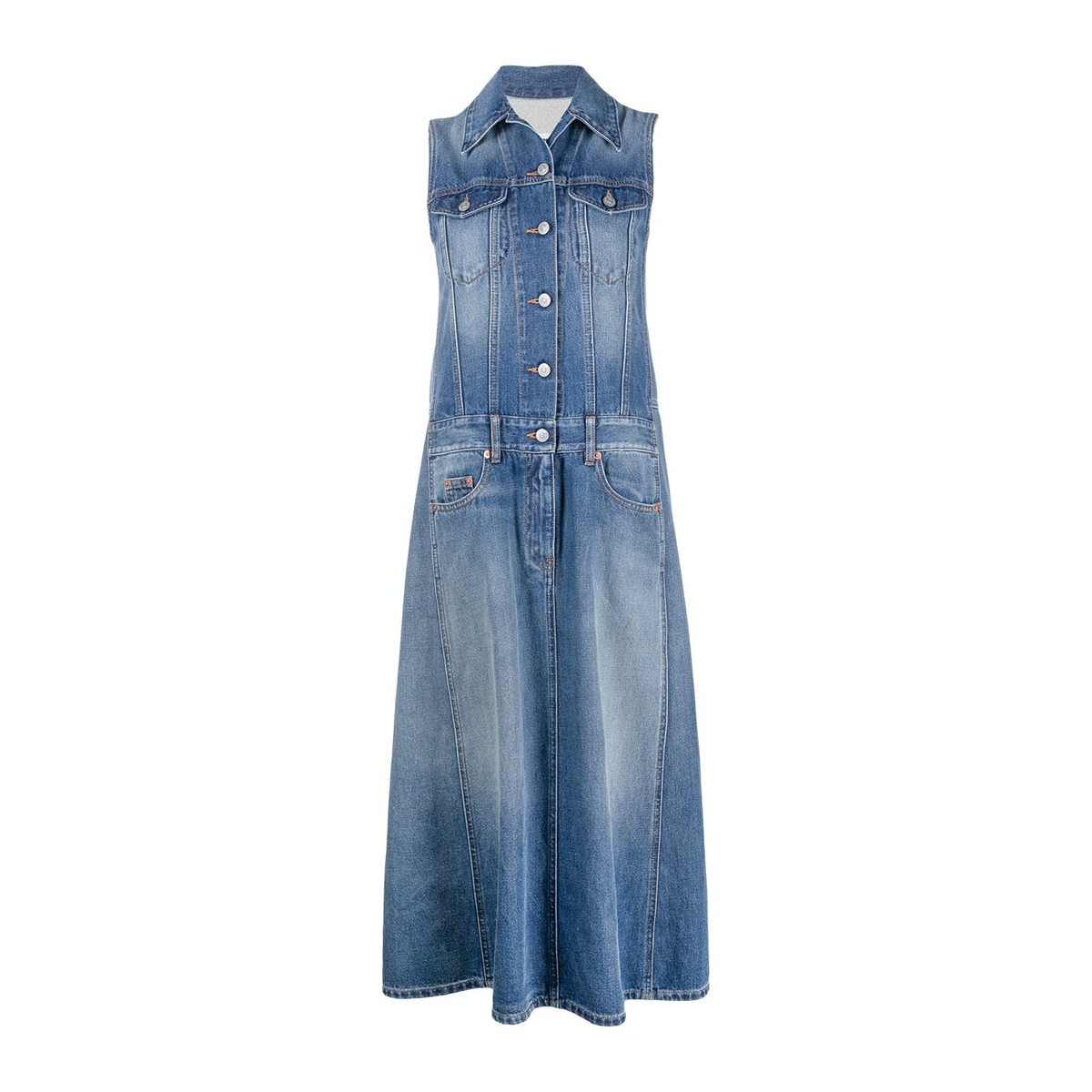 Spliced denim shirt dress