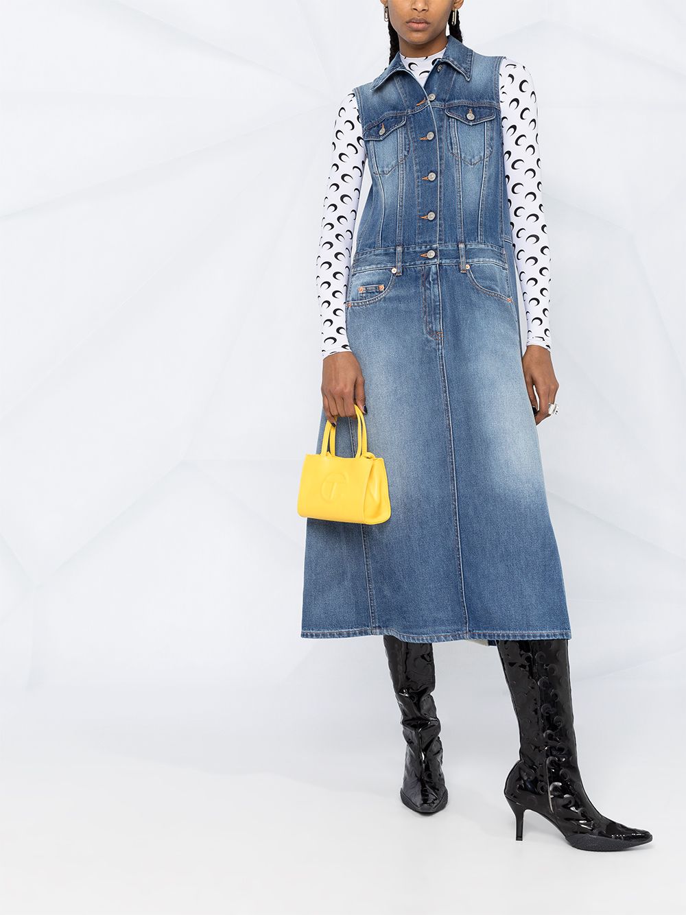 Spliced denim shirt dress