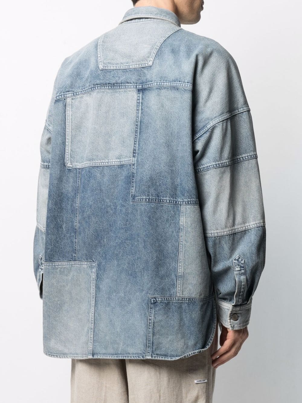 Patchwork denim shirt mid blue