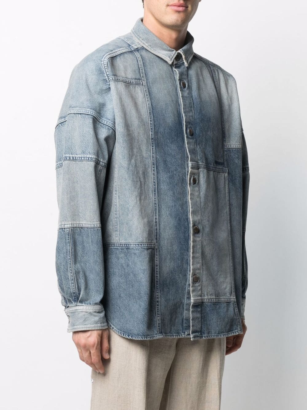 Patchwork denim shirt mid blue