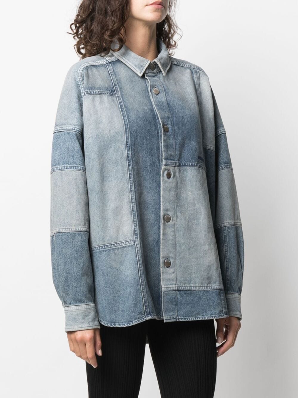 Patchwork denim shirt blue