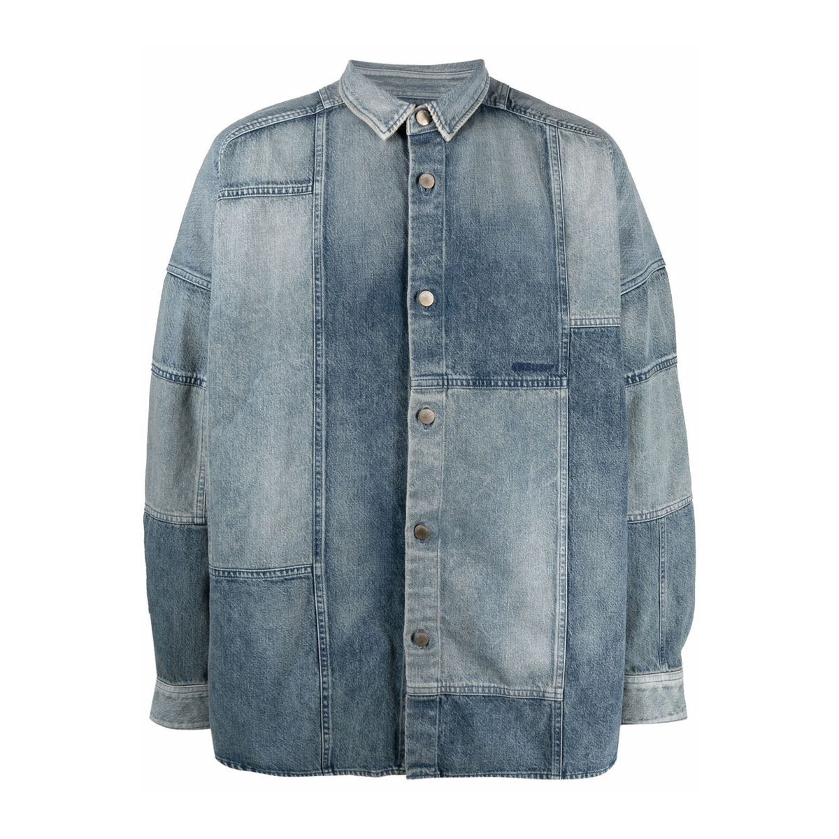 Patchwork denim shirt mid blue