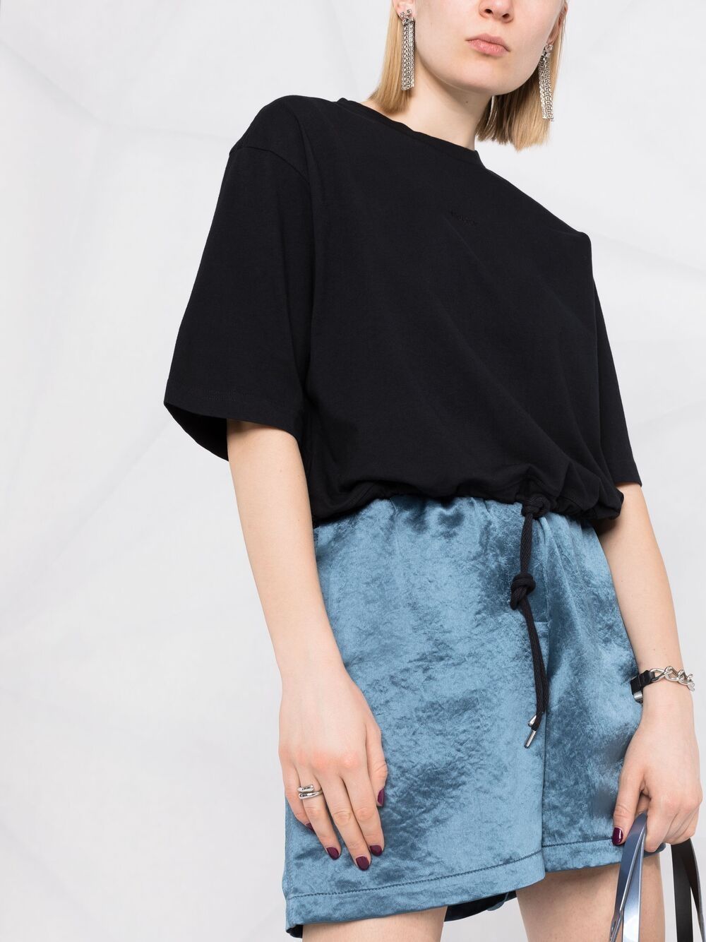 Drawstring cropped tee black