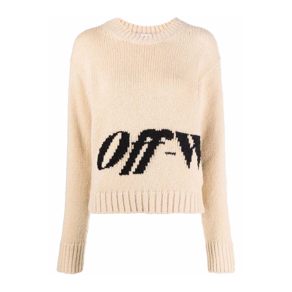 Intarsia logo crewneck beige black