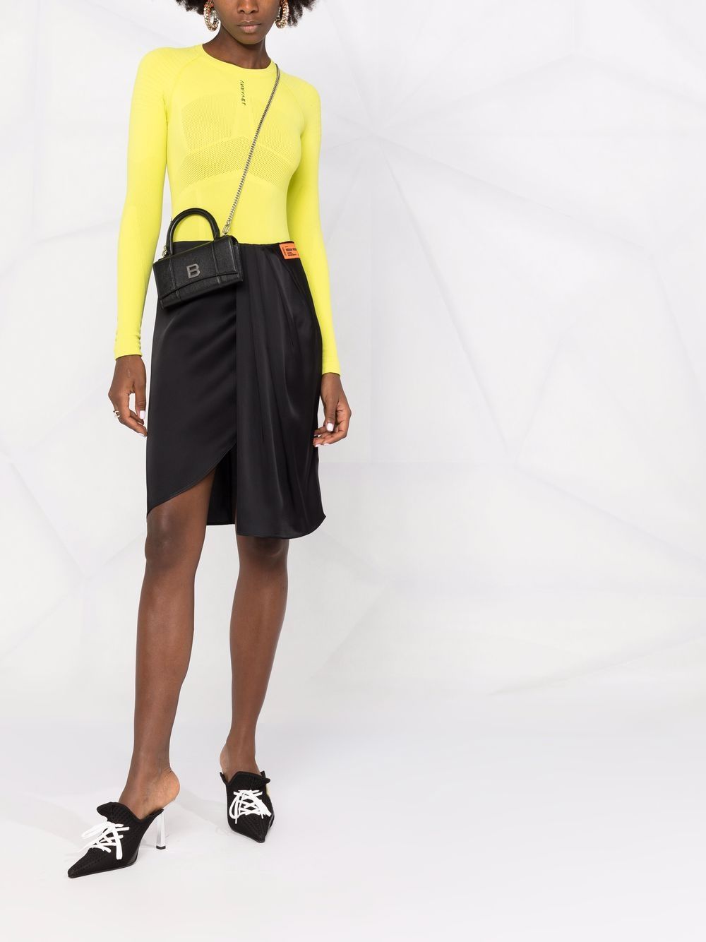 Fluid satin draped skirt black