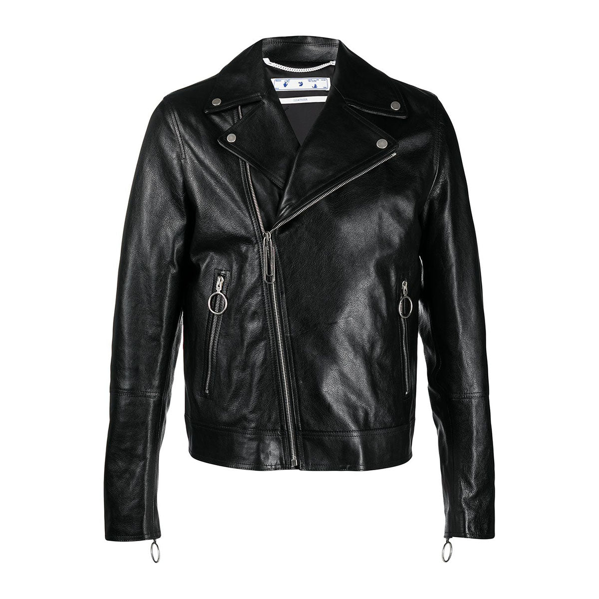 Mens leather biker jacket off white